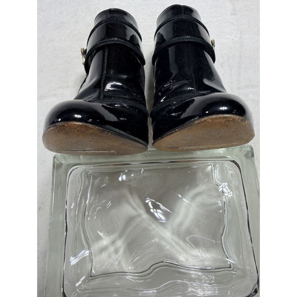 Jimmy Choo Ankle Boots 37 Black Patent Leather Cutout Gold Buckle Stiletto Italy - Picture 8 of 13